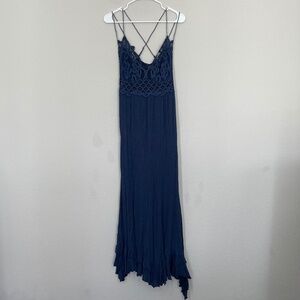 Free People FP One Adella Maxi Slip Dress Women's L Blue Boho Fairy